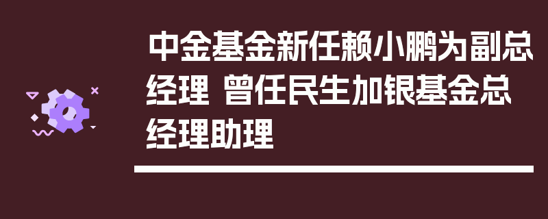 中金基金新任赖小鹏为副总经理 曾任民生加银基金总经理助理