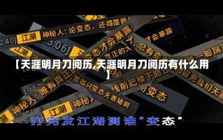 【天涯明月刀阅历,天涯明月刀阅历有什么用】