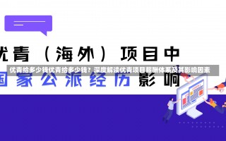 优青给多少钱优青给多少钱？深度解读优青项目薪酬体系及其影响因素