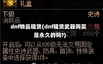 dnf物品租赁(dnf租赁武器购买是永久的吗?)