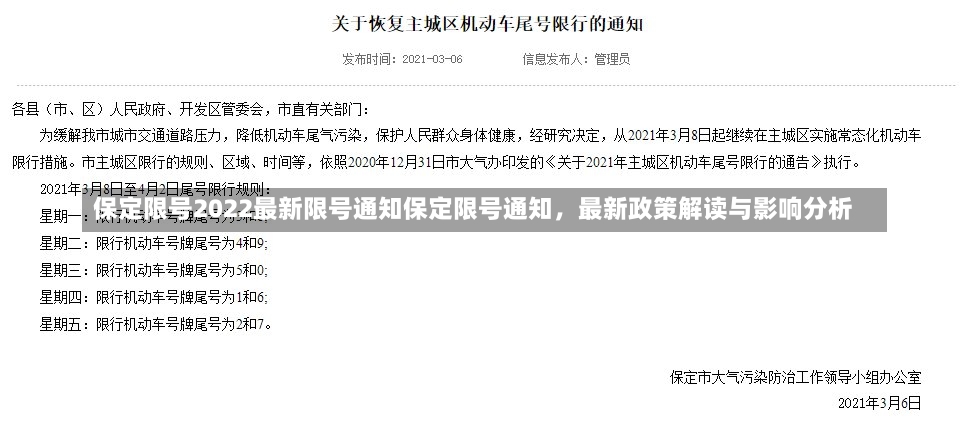 保定限号2022最新限号通知保定限号通知，最新政策解读与影响分析-第1张图片-通任唐游戏